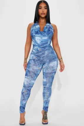 A Denim Craze Legging Set - Blue/combo