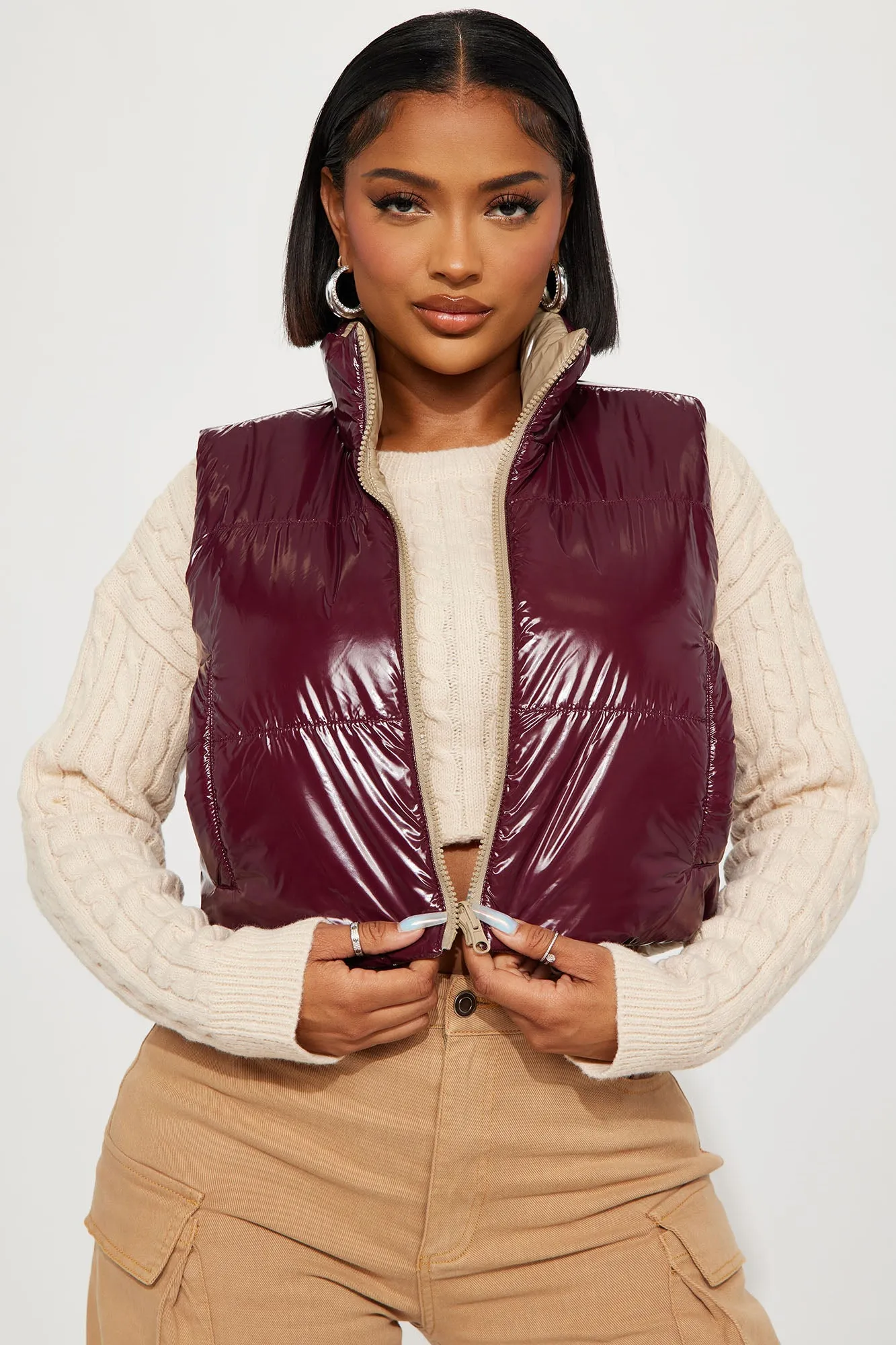 Athena Reversible Puffer Vest - Burgundy/combo