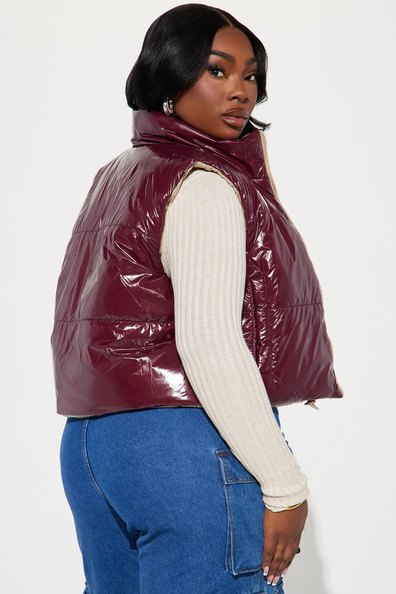 Athena Reversible Puffer Vest - Burgundy/combo