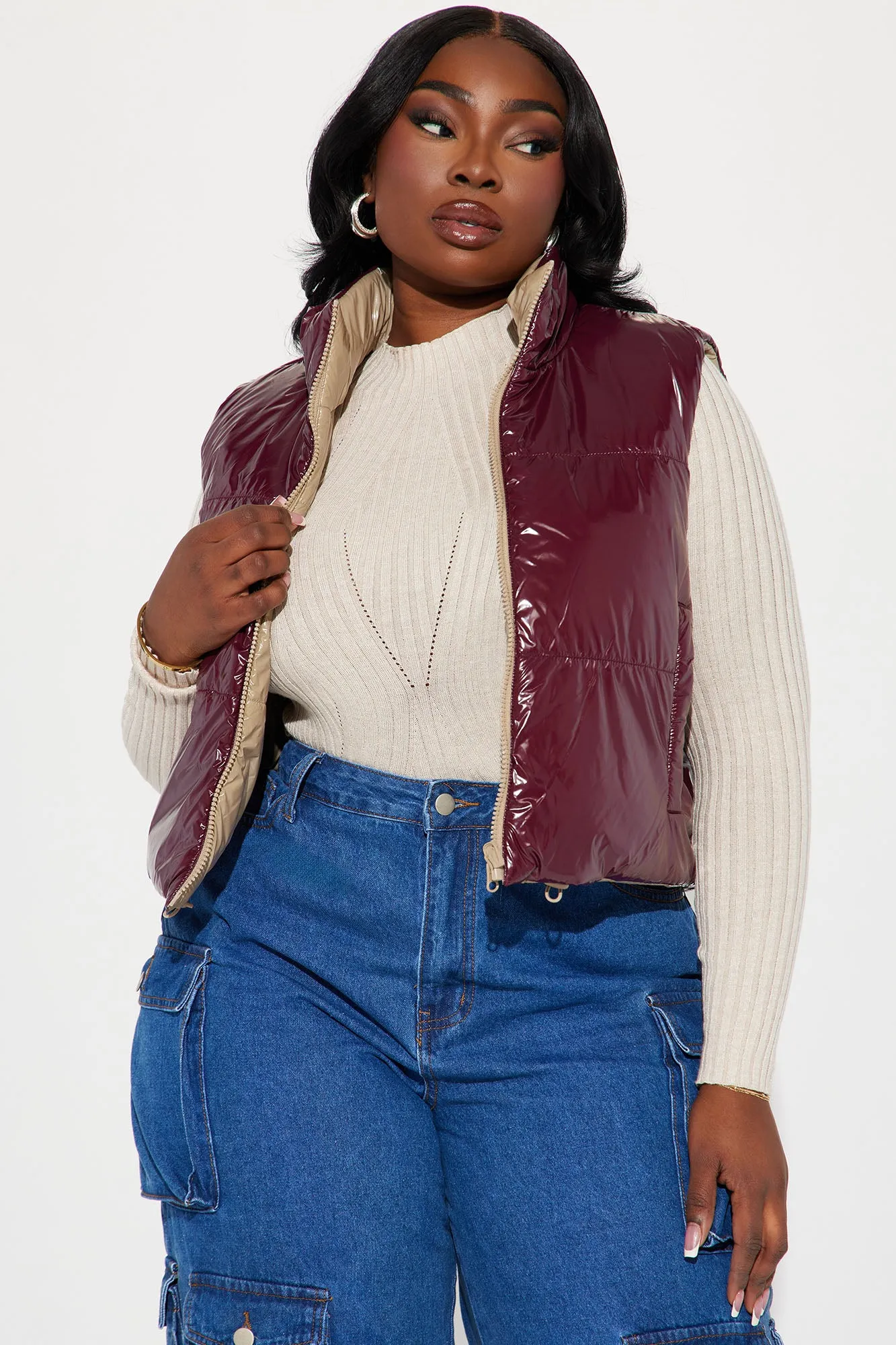 Athena Reversible Puffer Vest - Burgundy/combo