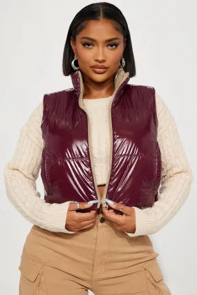 Athena Reversible Puffer Vest - Burgundy/combo