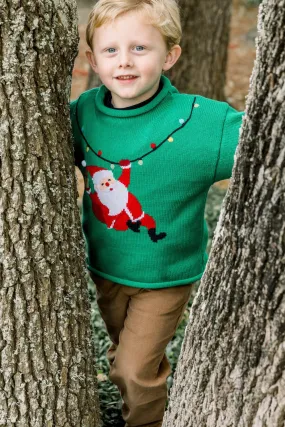 Bailey Boys Kelly Green Roll Neck Christmas Sweater - Santa Claus