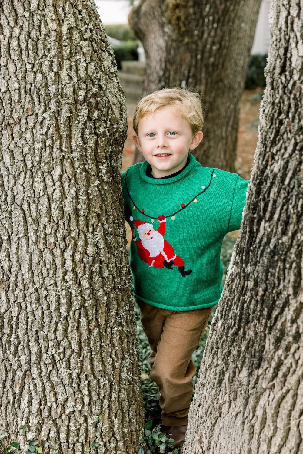 Bailey Boys Kelly Green Roll Neck Christmas Sweater - Santa Claus