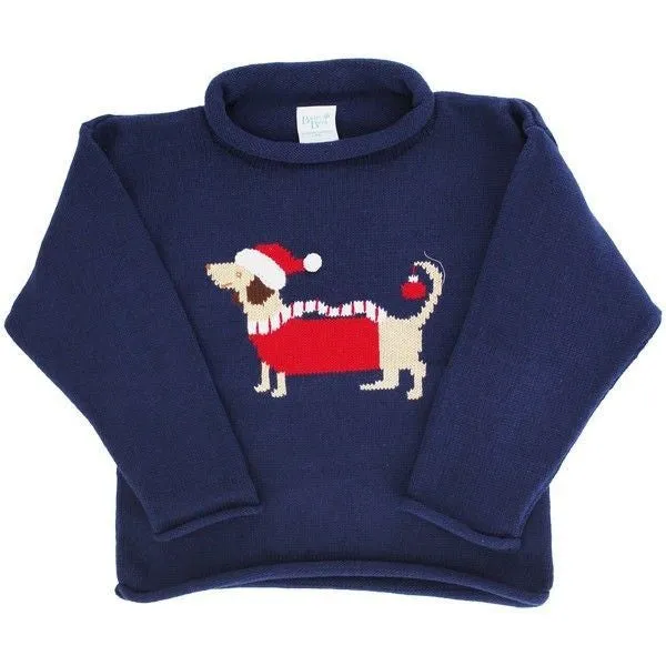 Bailey Boys Roll Neck Sweater - Navy Blue - Santa Doxie Dog