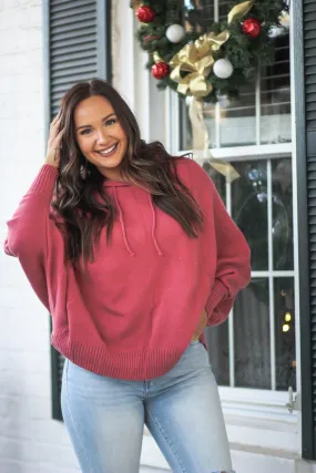 Berry Brushed Hooded Sweater