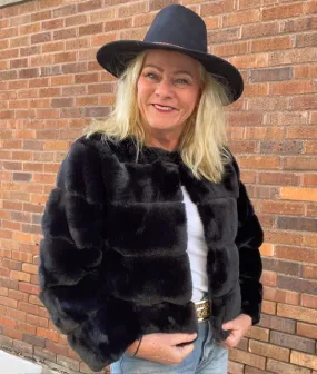 Black Crop Fur Coat