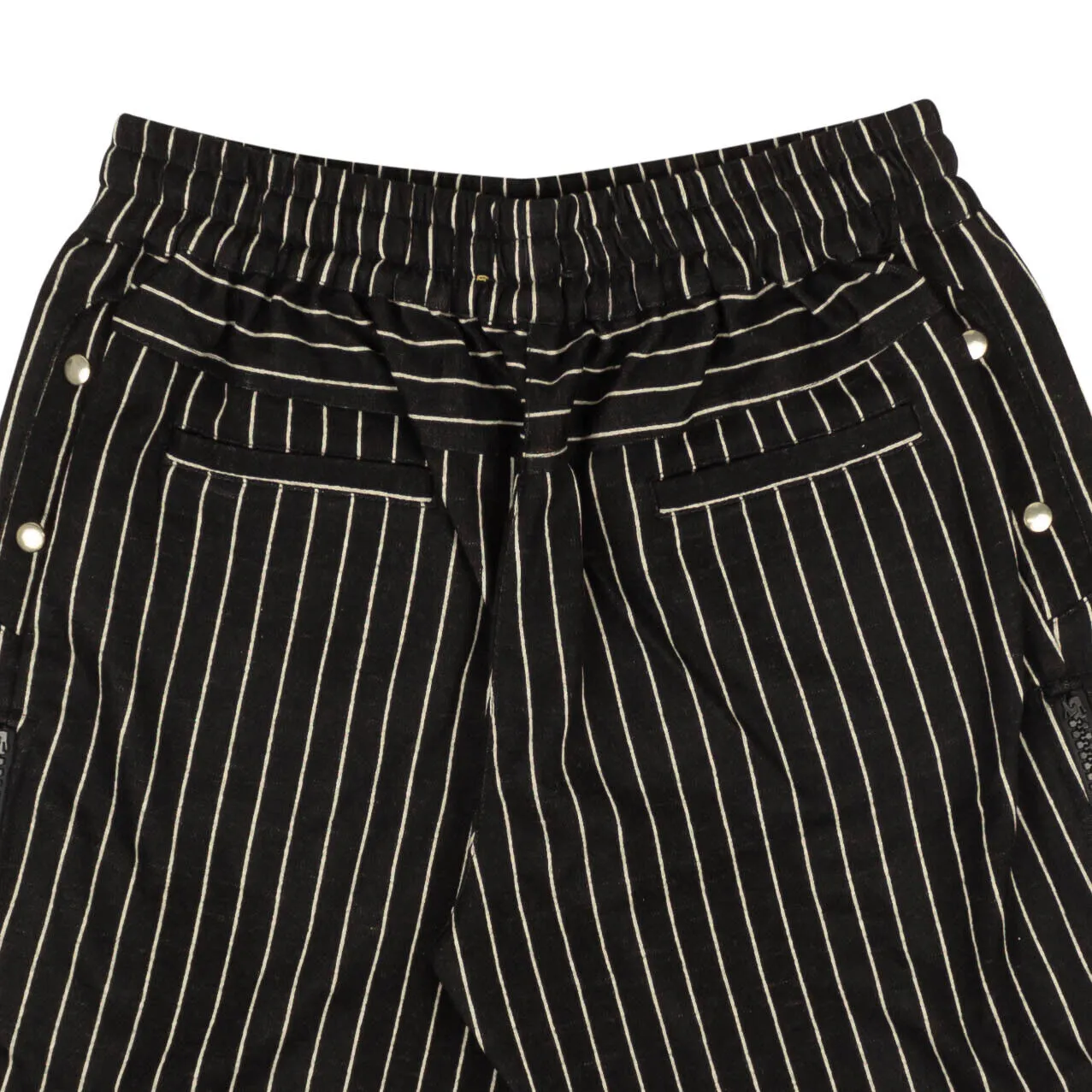 Black White Pinstripe Wool Blend Shorts