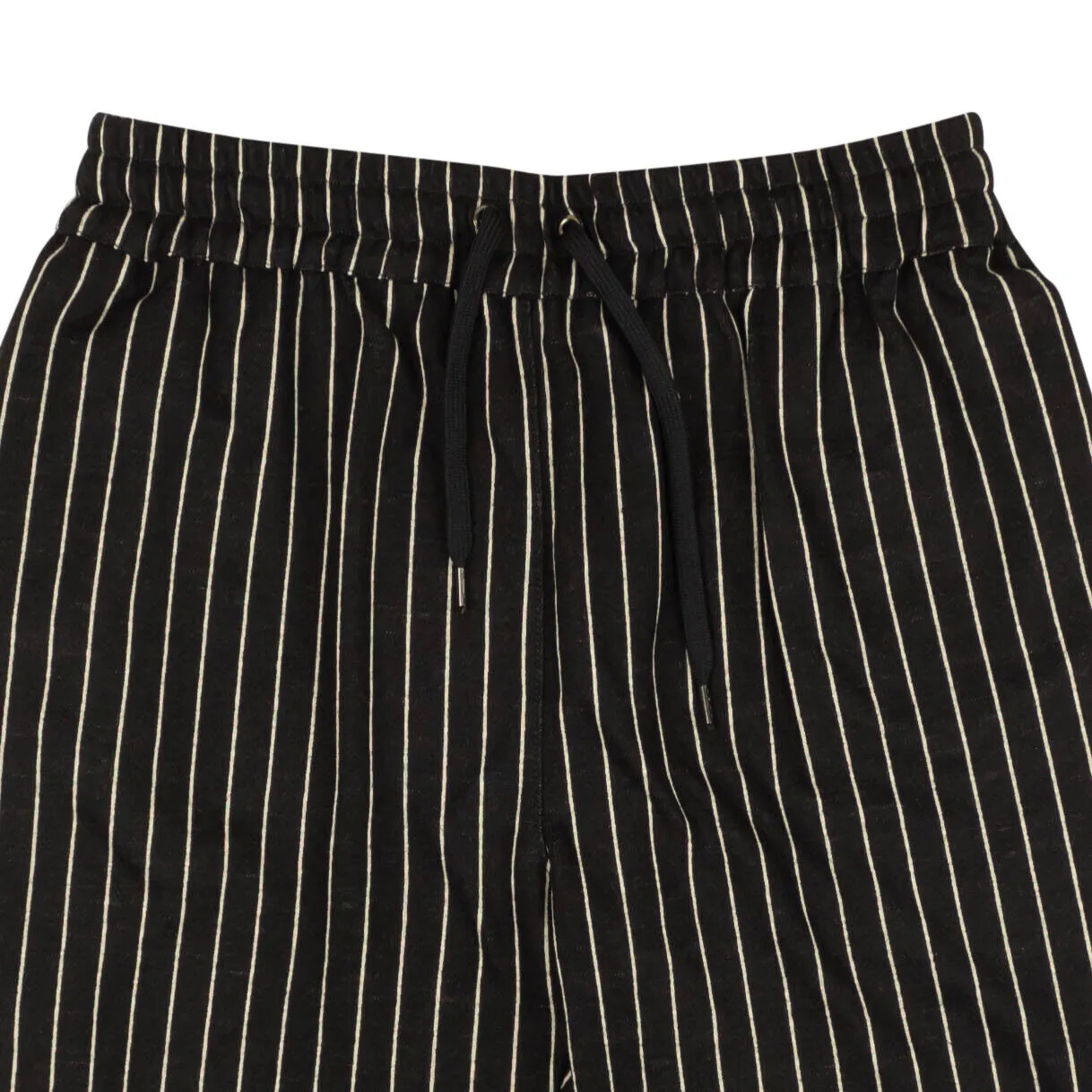 Black White Pinstripe Wool Blend Shorts