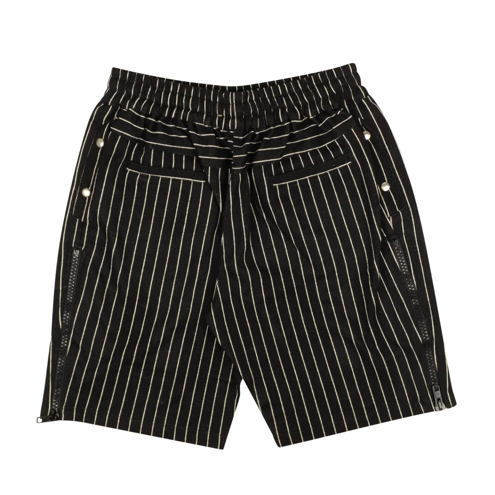 Black White Pinstripe Wool Blend Shorts