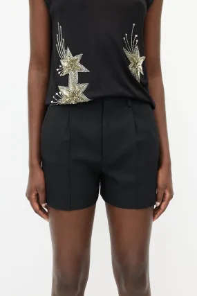 Black Wool Pleated Shorts