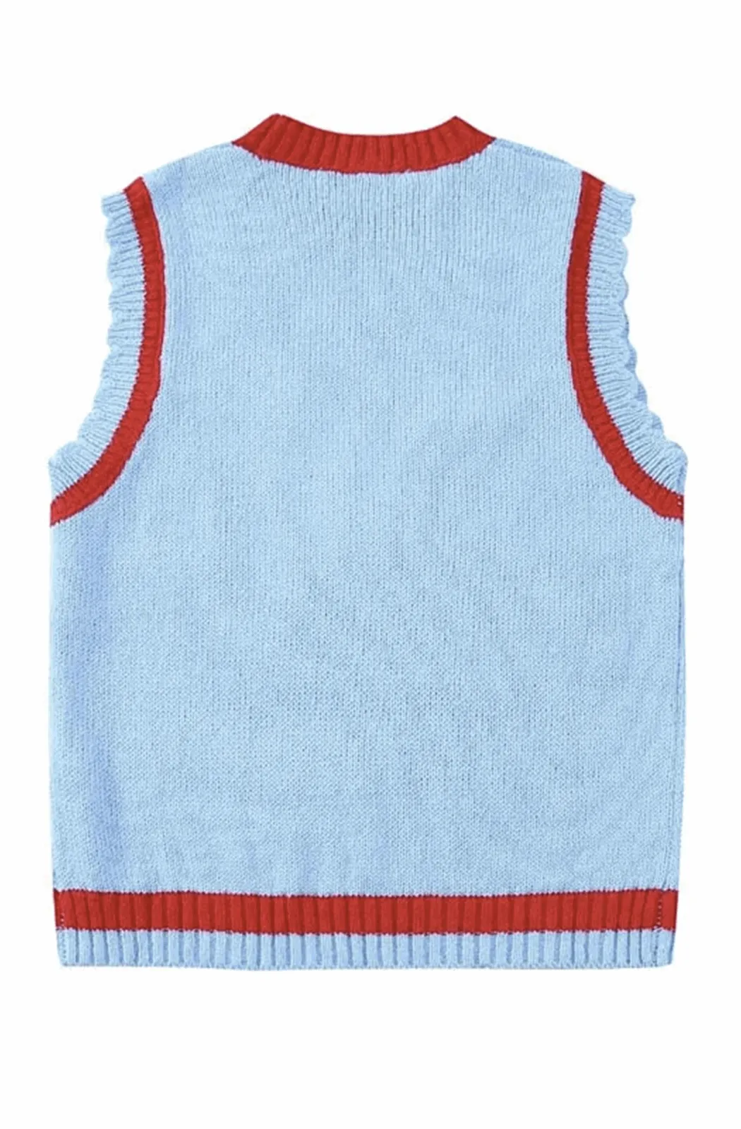 Blue sweater vest with drawing