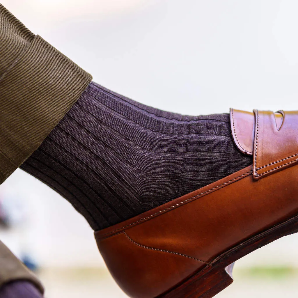 Brown Merino Wool Over the Calf Dress Socks