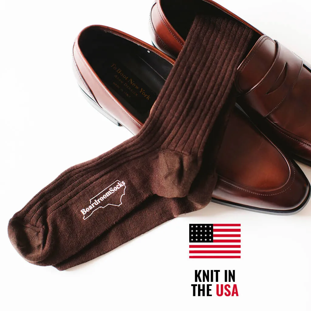 Brown Merino Wool Over the Calf Dress Socks