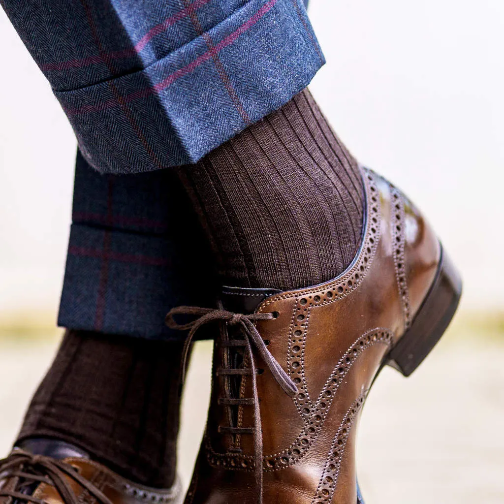 Brown Merino Wool Over the Calf Dress Socks