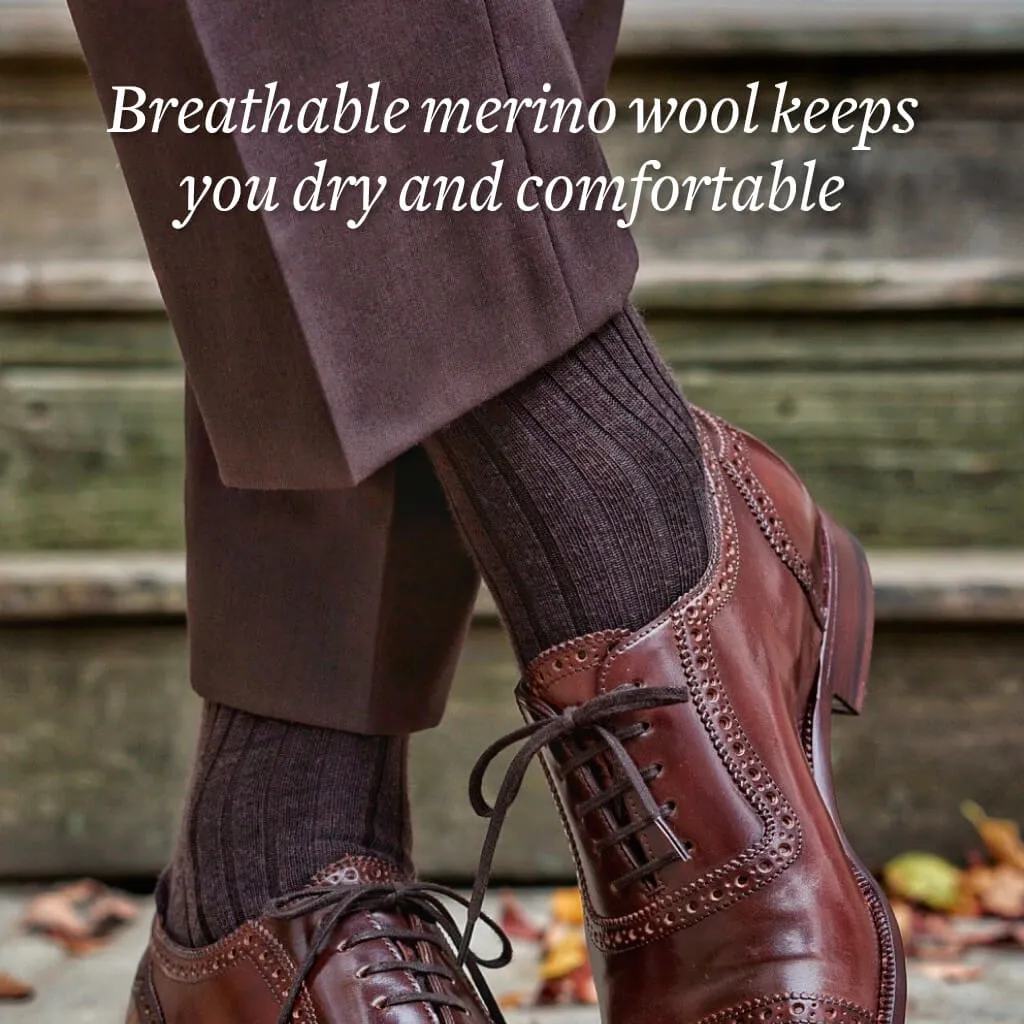 Brown Merino Wool Over the Calf Dress Socks