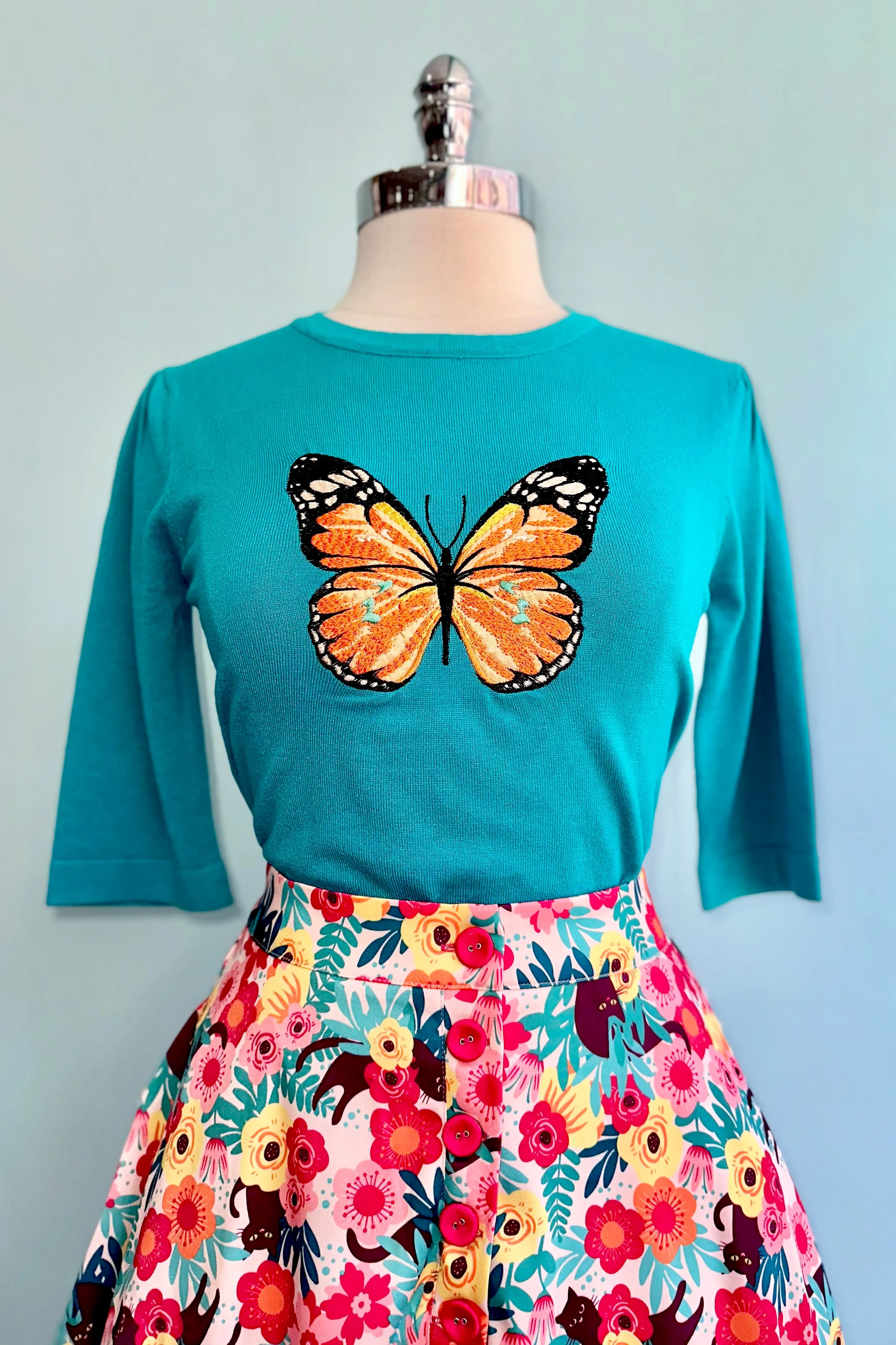 Butterfly Embroidered Pullover Knit Top by Voodoo Vixen