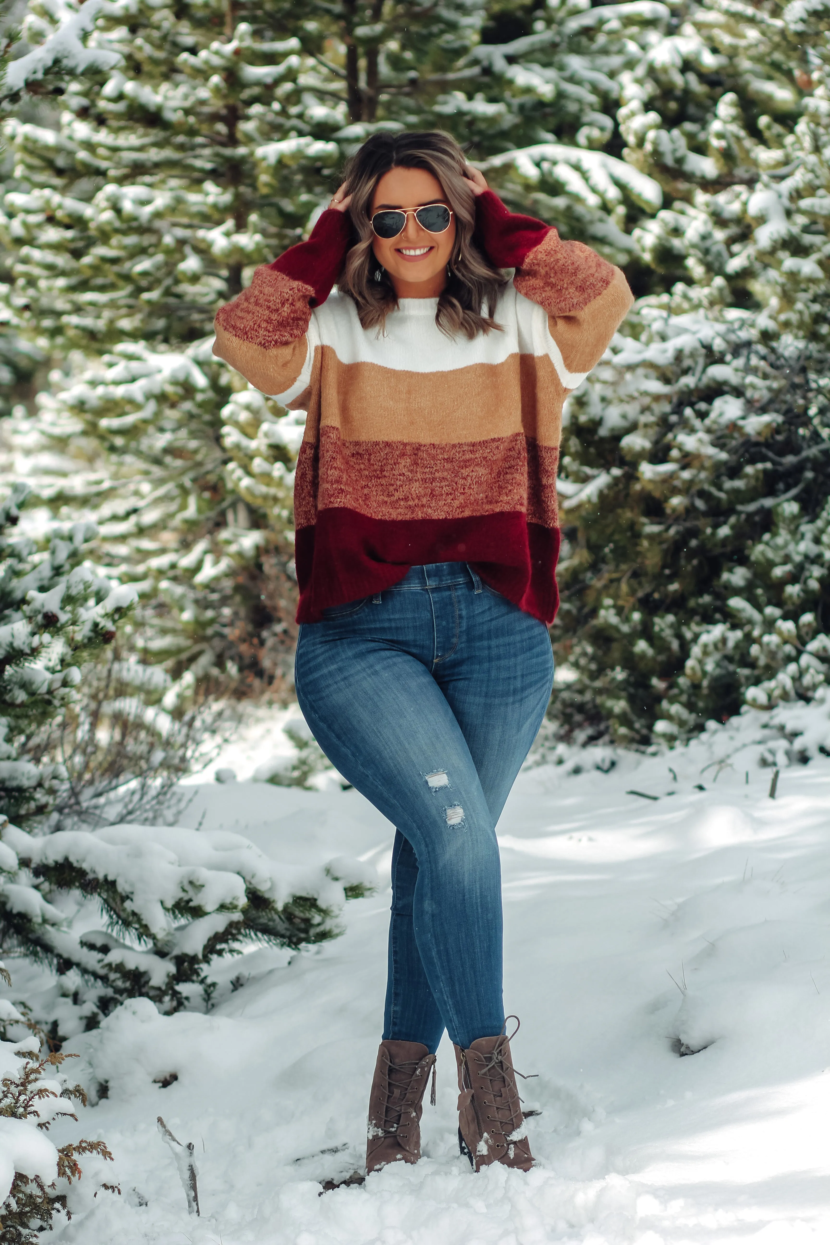 Camel & Wine Colorblock Knit Sweater