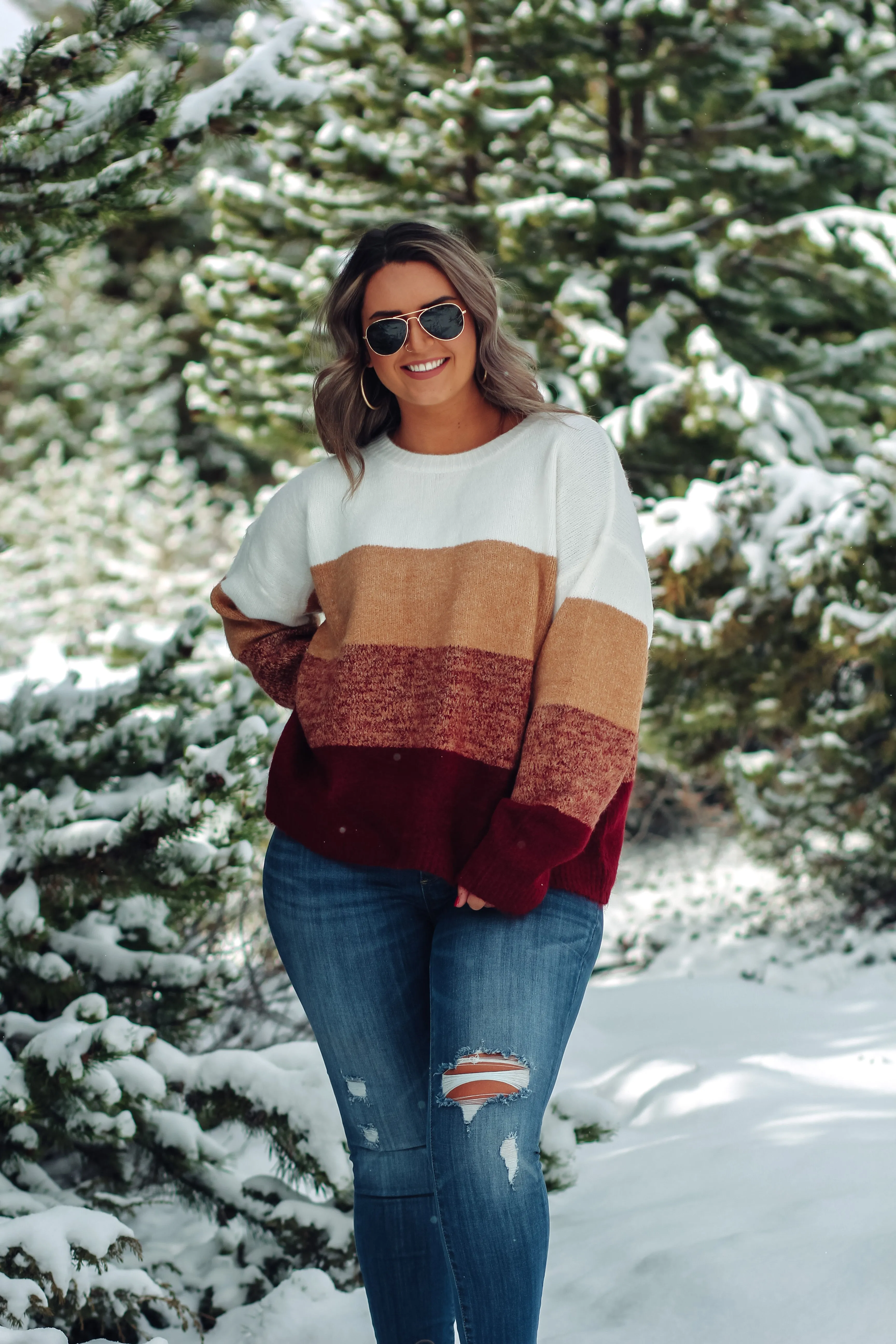 Camel & Wine Colorblock Knit Sweater