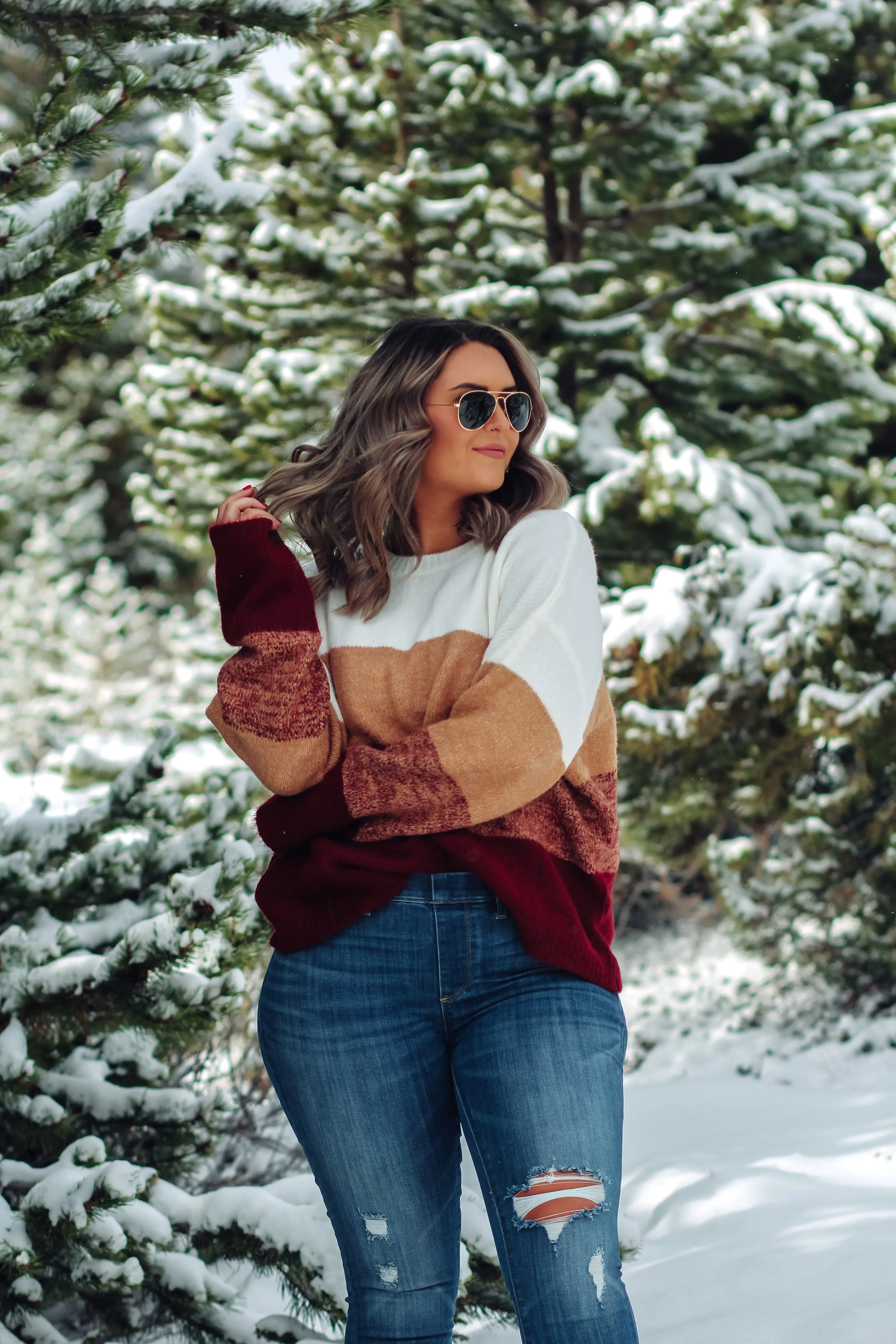 Camel & Wine Colorblock Knit Sweater
