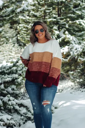 Camel & Wine Colorblock Knit Sweater
