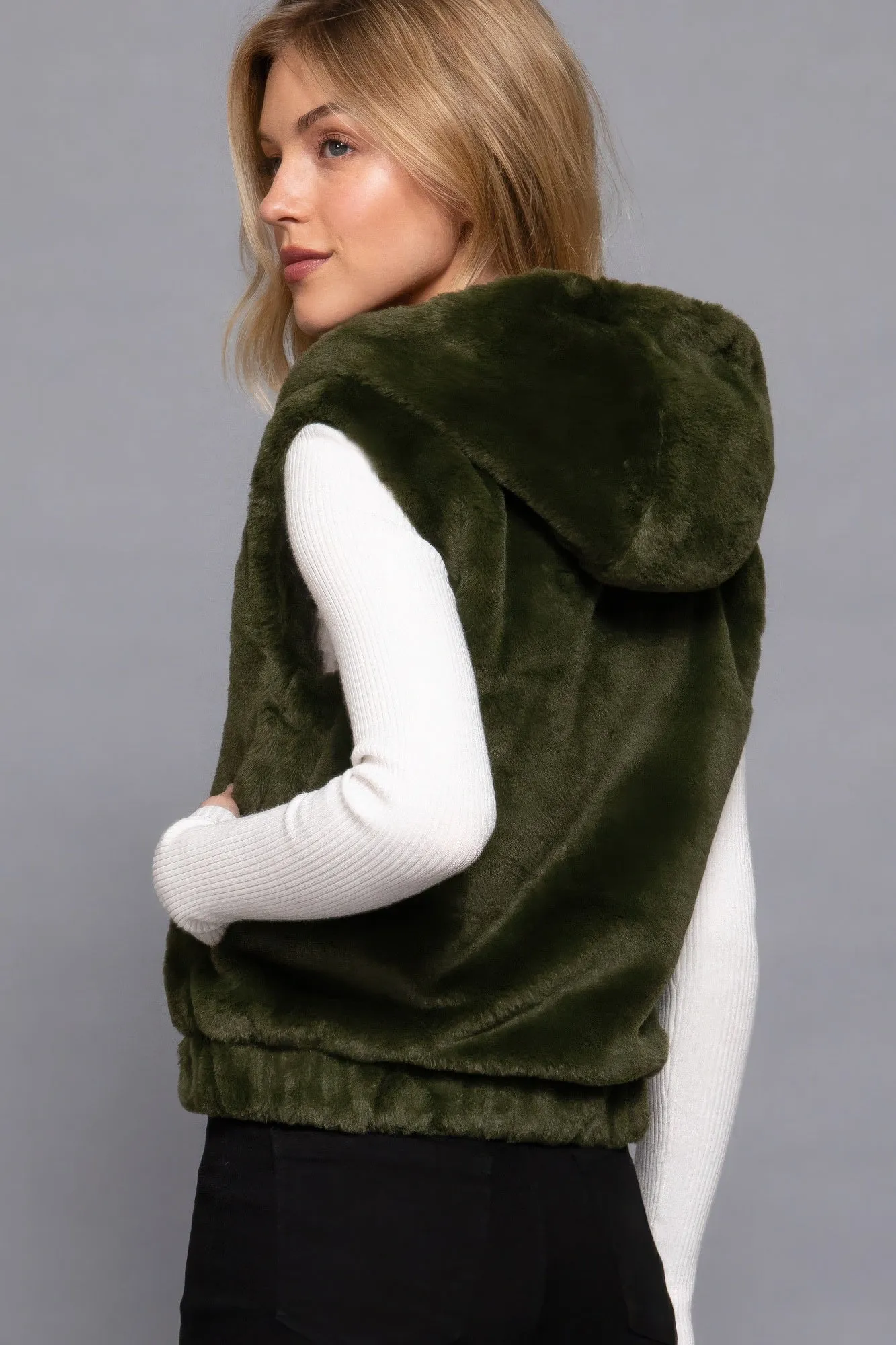 Cozy Hoodie Faux Fur Vest Faux Relaxed Fit