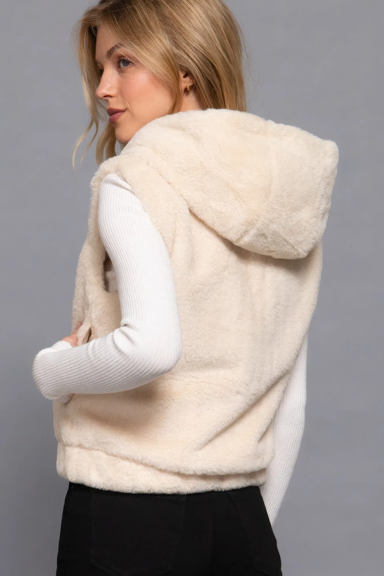 Cozy Hoodie Faux Fur Vest Faux Relaxed Fit
