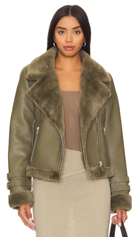 Generation Love Dion Faux Fur Moto Jacket in Olive