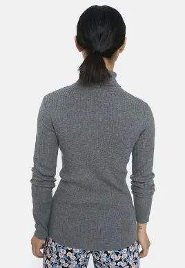 Grey Fitted Ribbed Knit Turtleneck