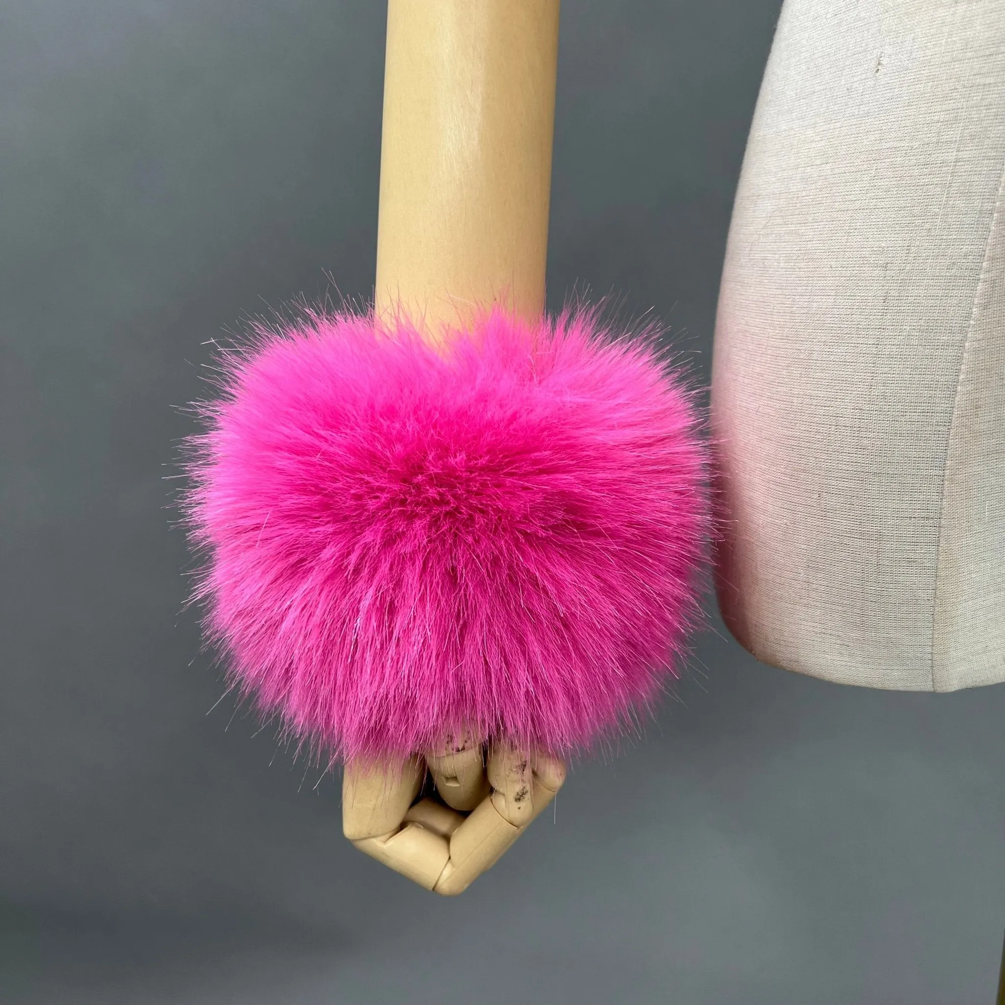 Hot Pink Snap Band Faux Fur Cuffs