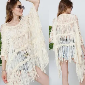 SALOME Fringe Top Beige