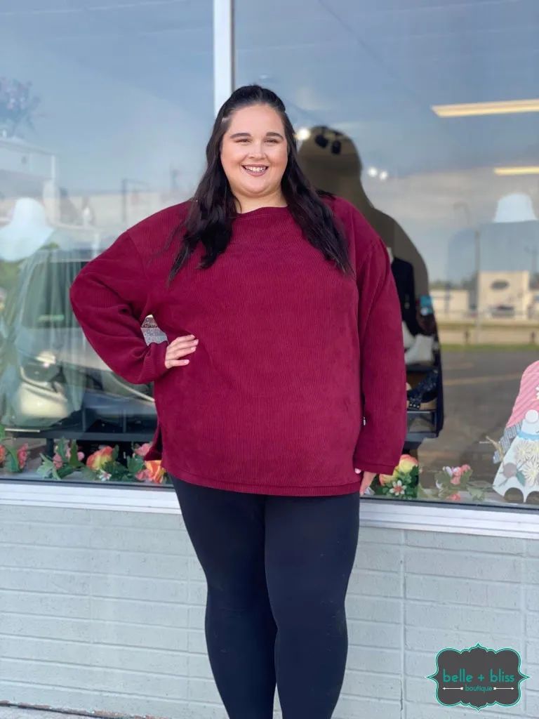 Sarah Corded Pullover - Merlot