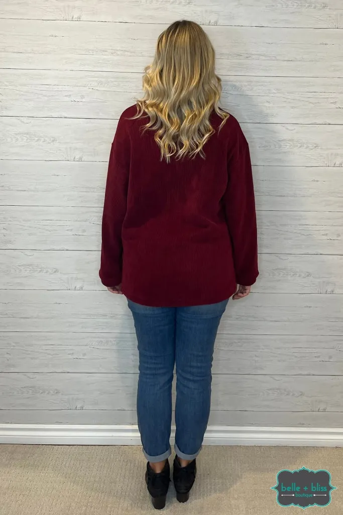Sarah Corded Pullover - Merlot
