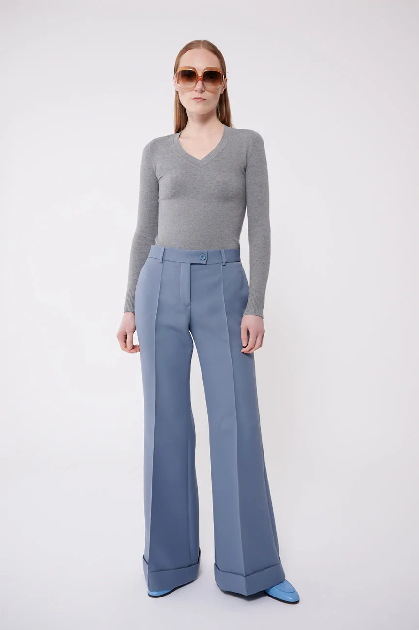 Slate Grey Peachskin Long Sleeve V Neck