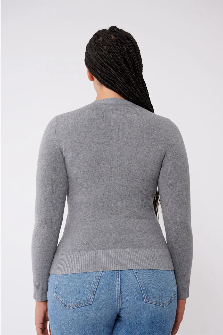 Slate Grey Peachskin Long Sleeve V Neck