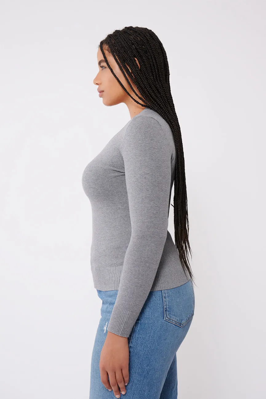 Slate Grey Peachskin Long Sleeve V Neck