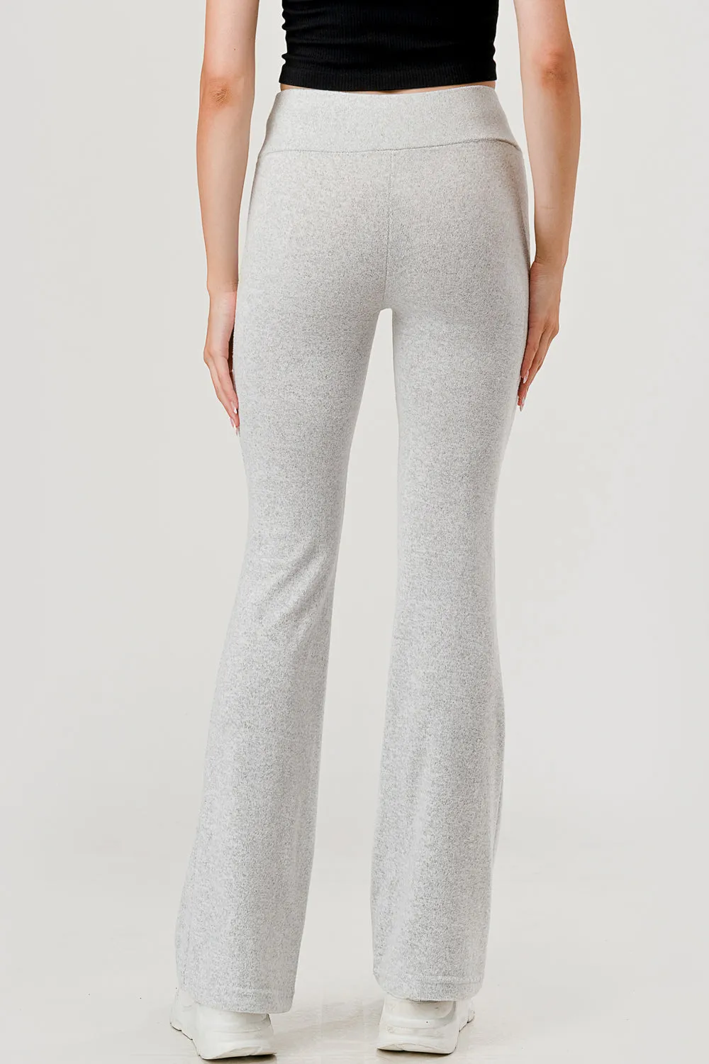 Soft Fuzzy Sweater Knit Flare Pants - Light Heather Gray