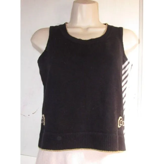 St John Black With Gold Striped Edges And Chain Design Sweater Pullover