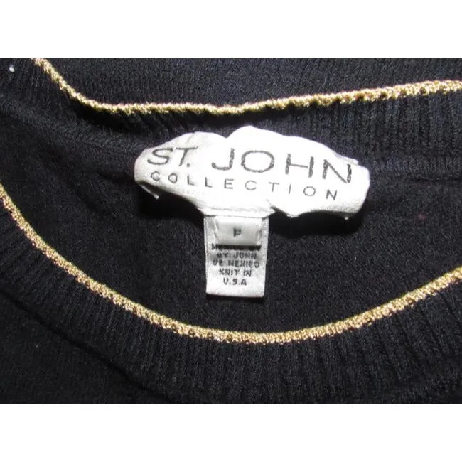 St John Black With Gold Striped Edges And Chain Design Sweater Pullover