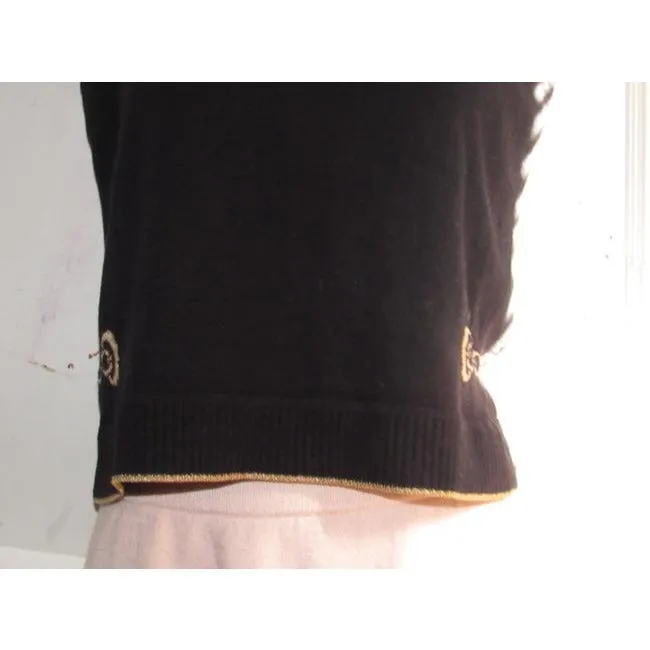 St John Black With Gold Striped Edges And Chain Design Sweater Pullover