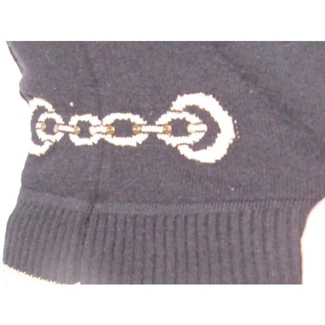 St John Black With Gold Striped Edges And Chain Design Sweater Pullover