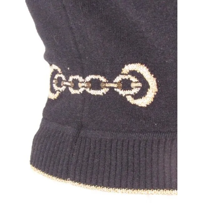 St John Black With Gold Striped Edges And Chain Design Sweater Pullover