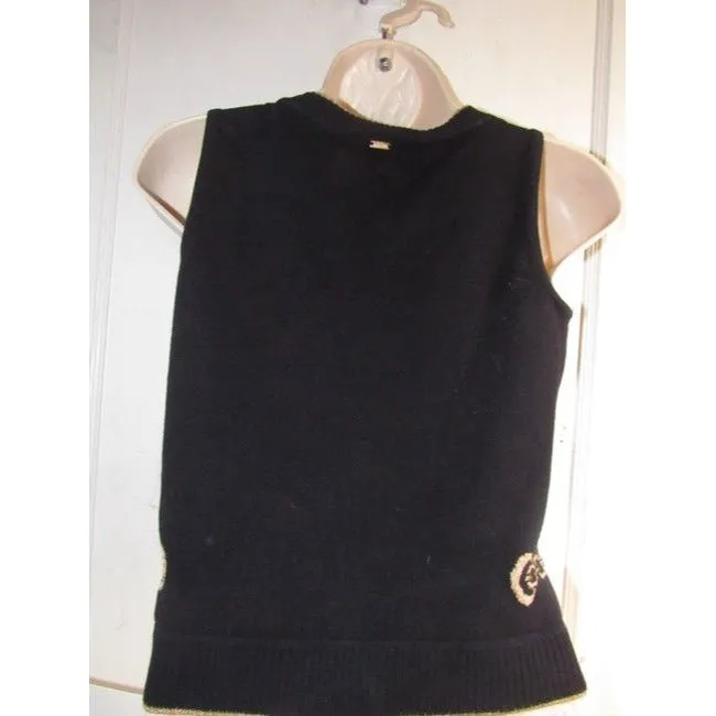 St John Black With Gold Striped Edges And Chain Design Sweater Pullover